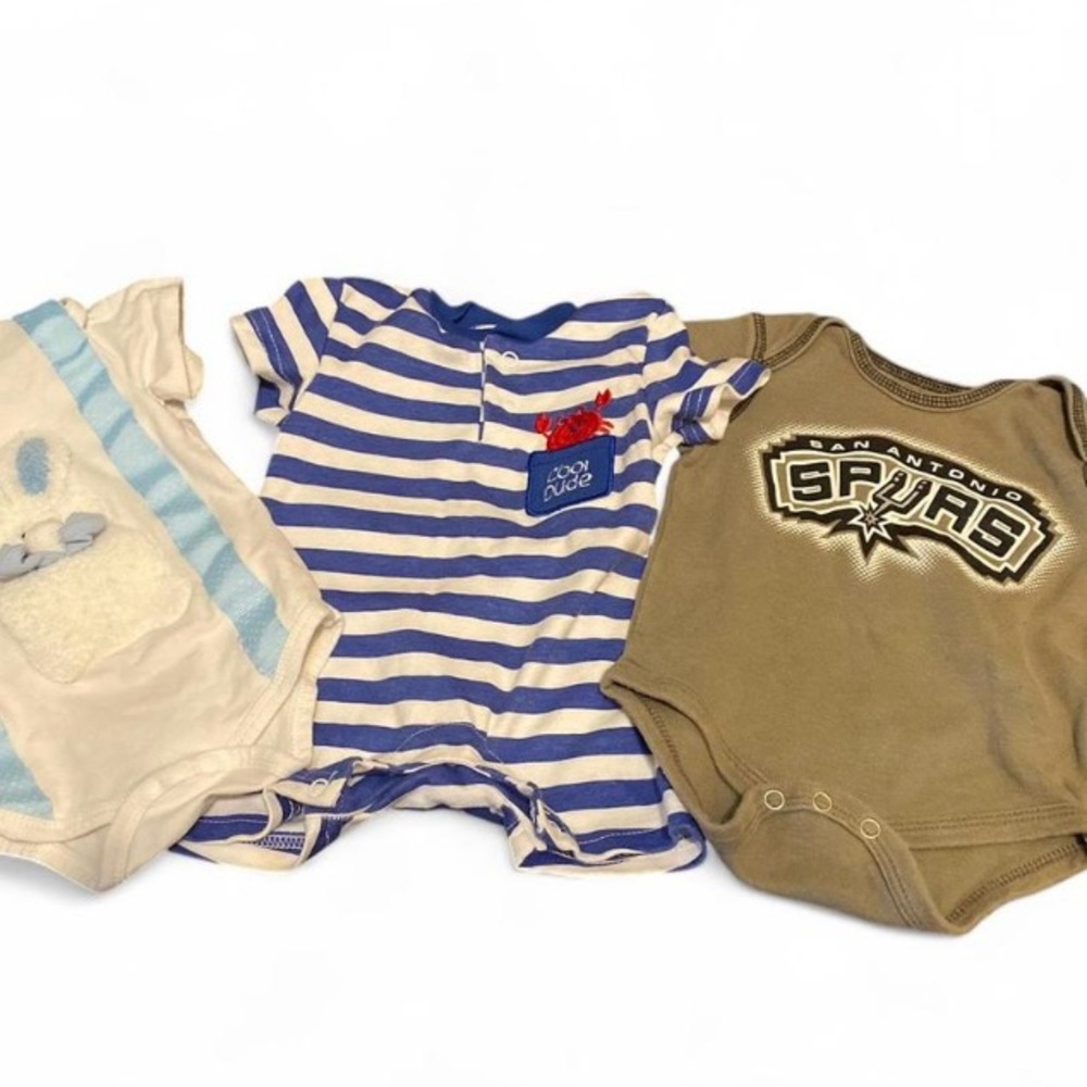 Source Unknown Blue Striped and Tan Bodysuit Set